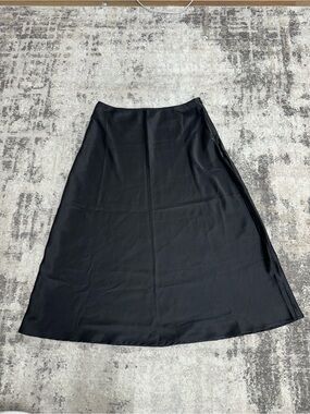 SHEIN Black Satin Midi A-Line Skirt Size M